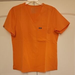 Figs Women's V-Neck Short Sleeve Tee in Bright Orange